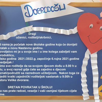 POČETAK ŠKOLSKE GODINE 2021/22.